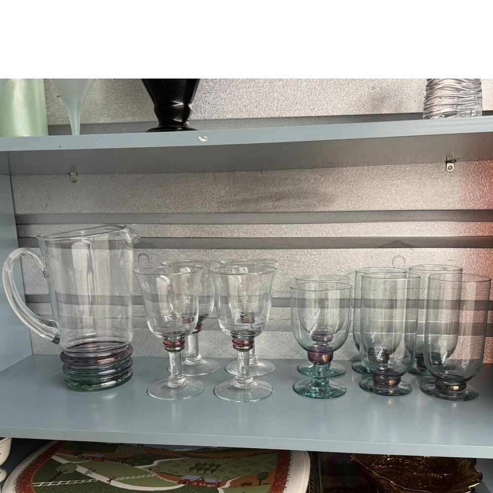 Vintage Glass Pitcher & Goblets/Tumblers Drinkware Set Barware
